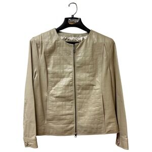 Pelle Studio Wilsons Leather Jacket Women XL Cream Croc Embossed Italian Leather